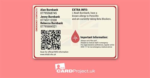 UK Blood Group Photo ID Card Design 3 (REAR)